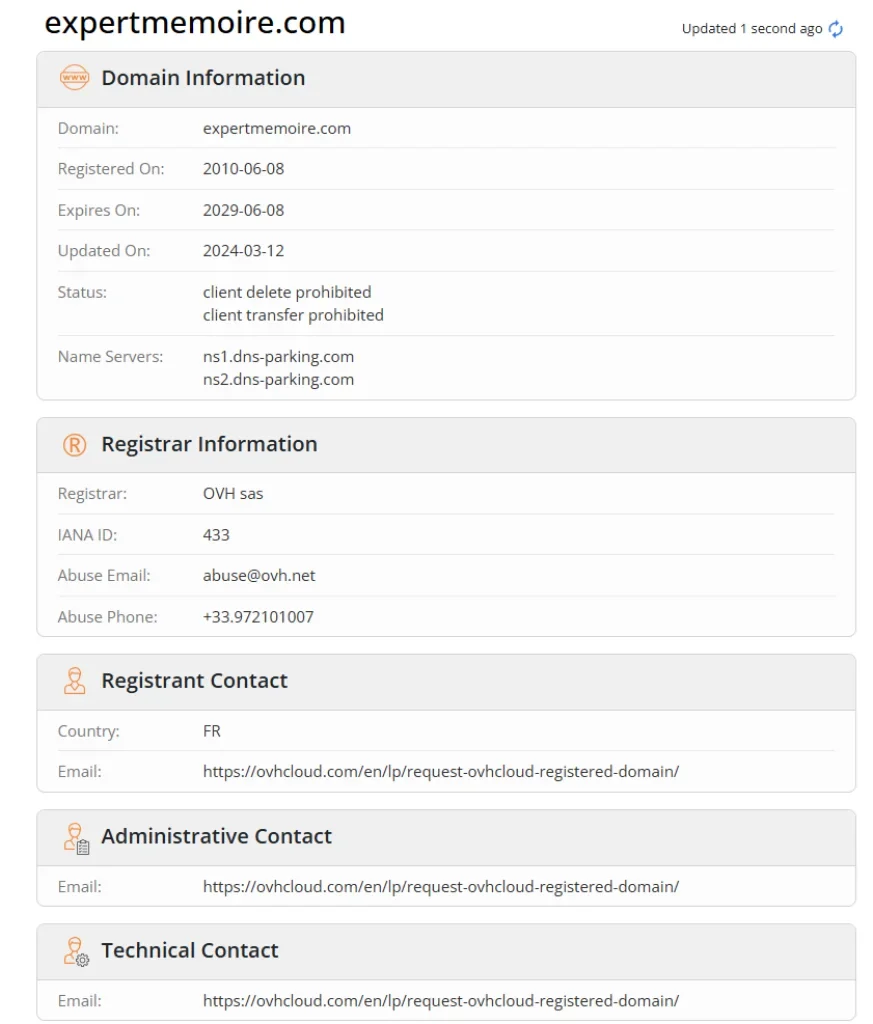 Analyse WHOIS et ancienneté du domaine