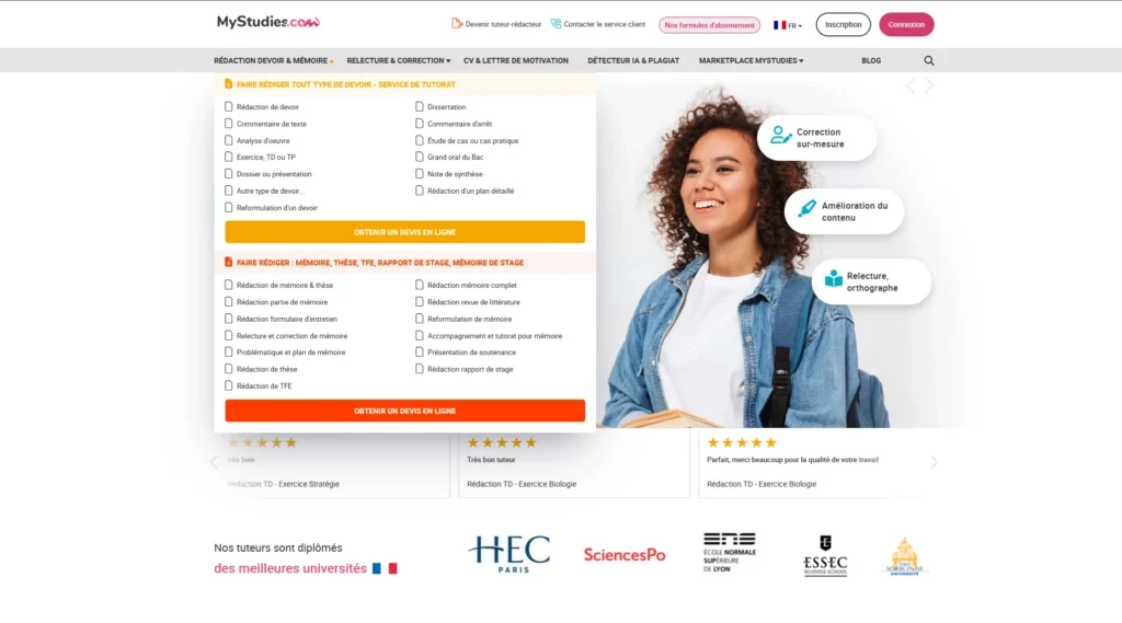 Quels services sont disponibles sur MyStudies ? 