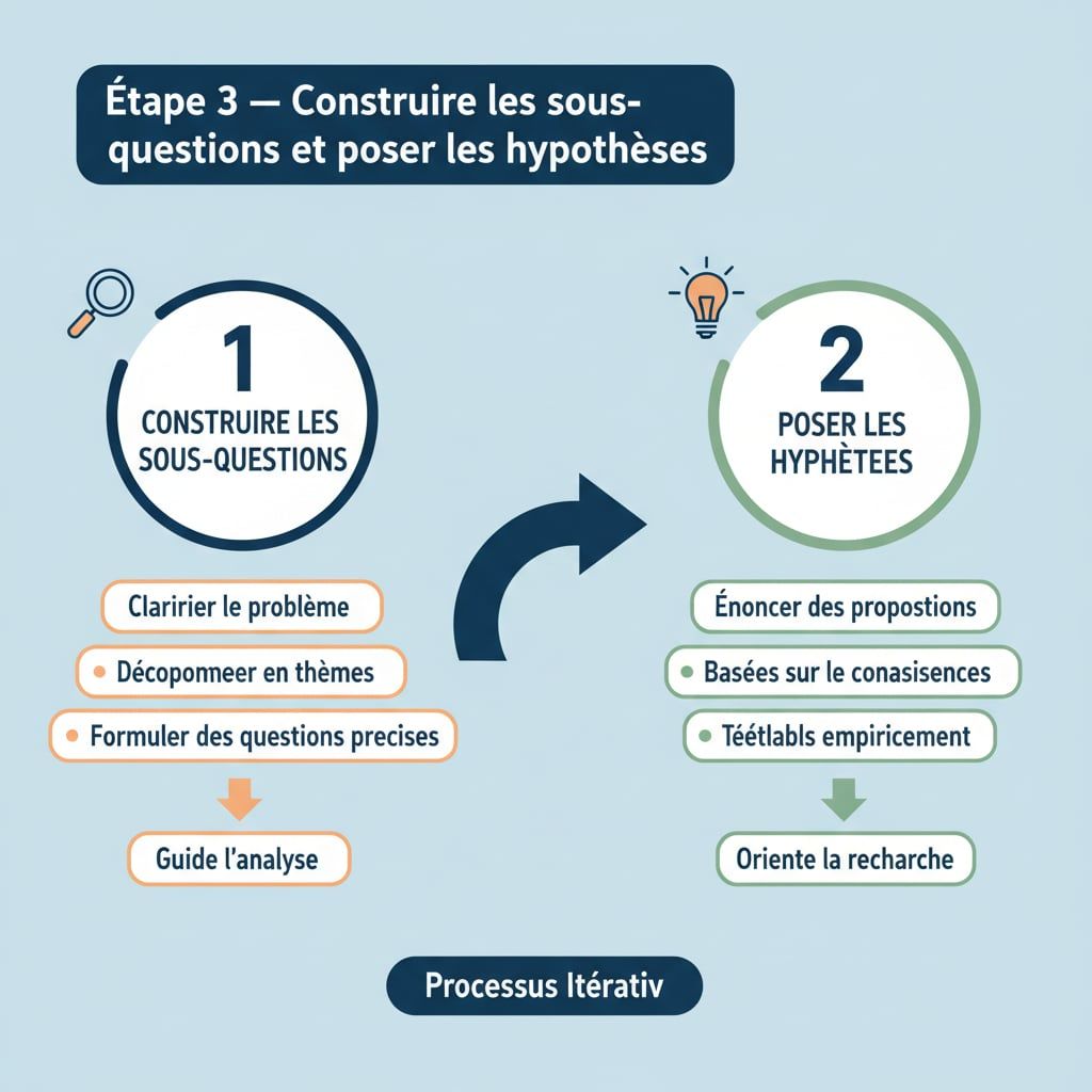Étape 3 — Construire les sous-questions et poser les hypothèses