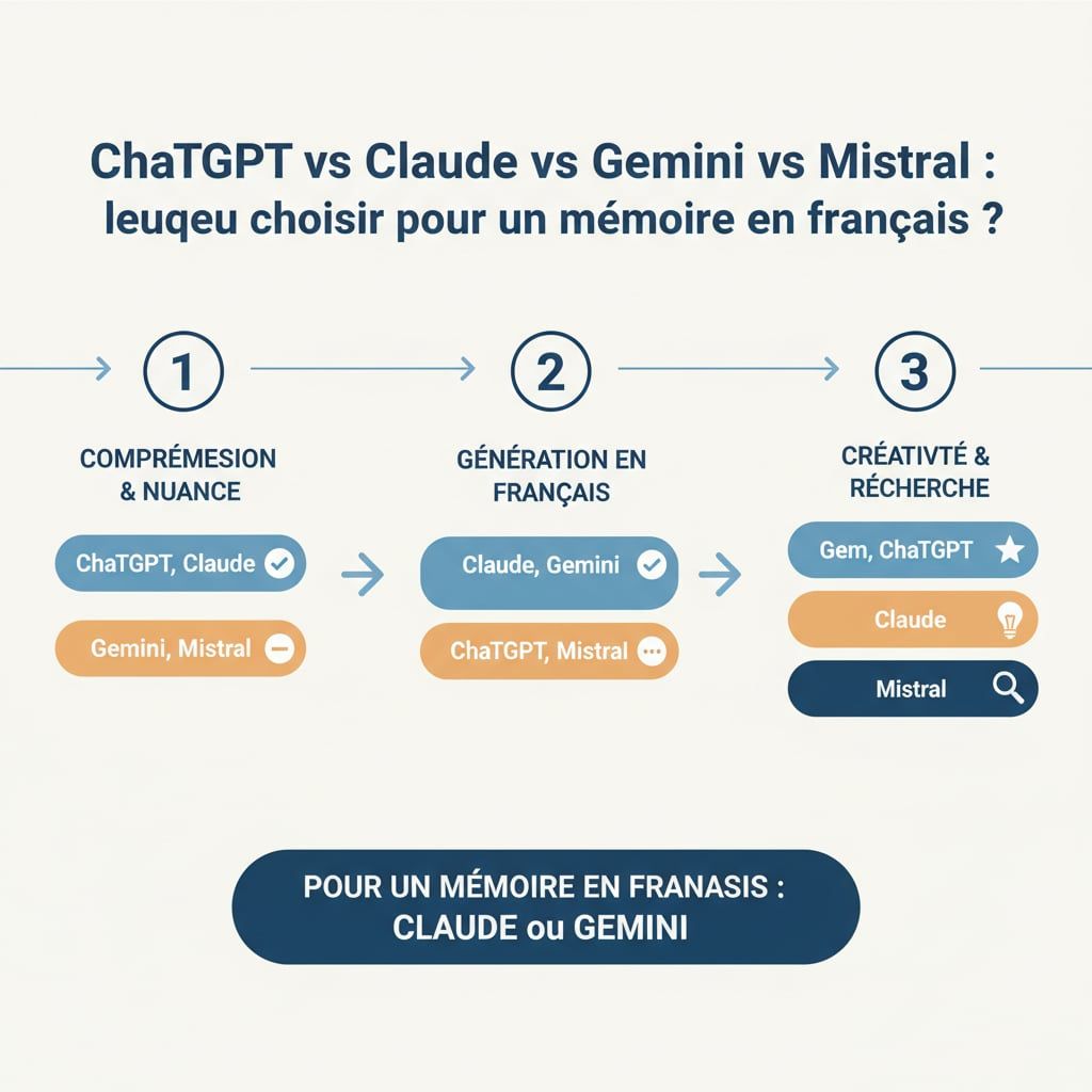 ChatGPT vs Claude vs Gemini vs Mistral : lequel choisir pour un mémoire en français ?